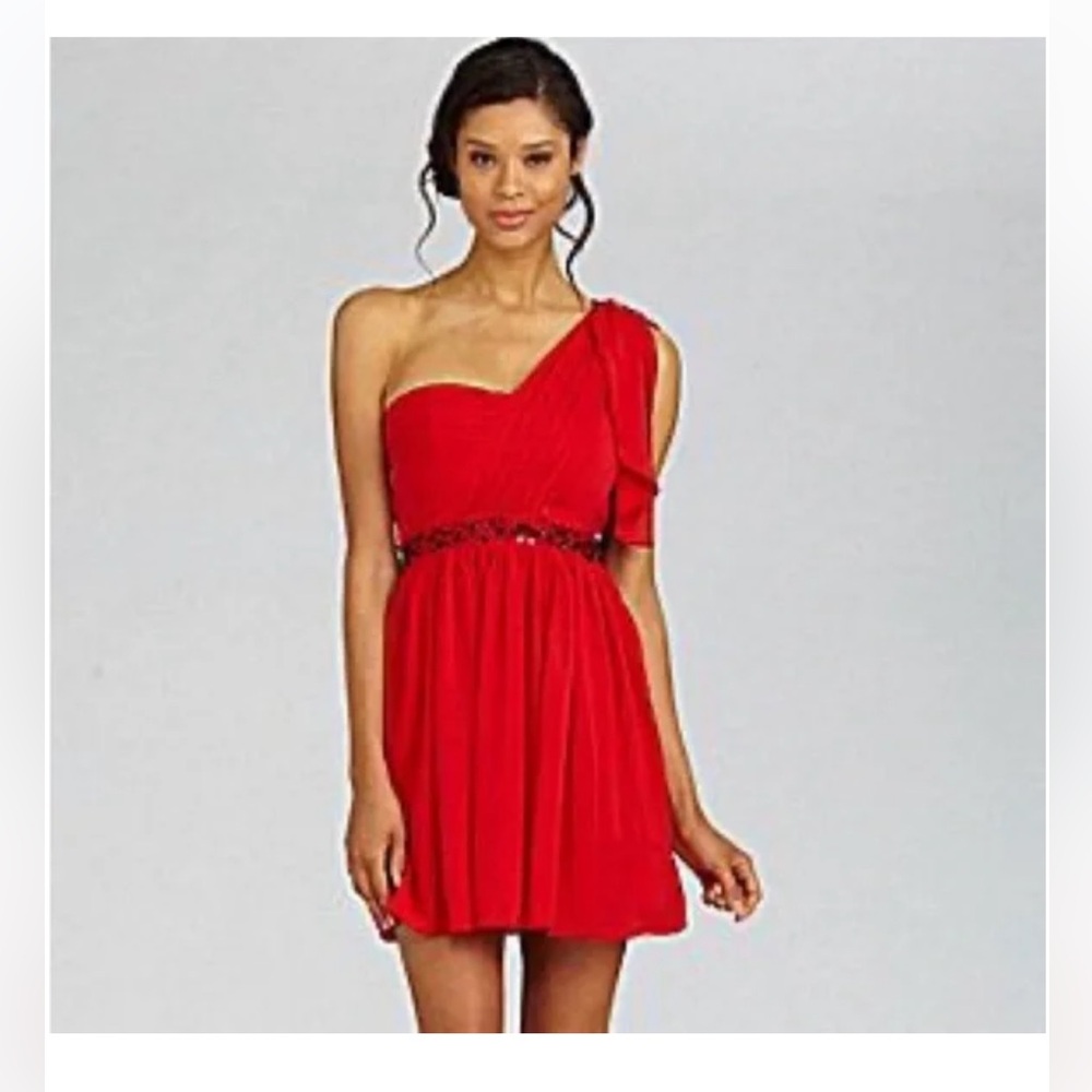 Jessica Simpson Sexy One-Shoulder Draped Red Hot Jeweled Cocktail Party